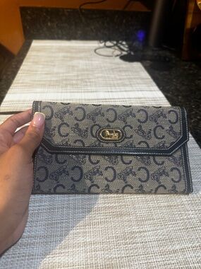 Celine Beige and Black Monogram Foldover Wallet